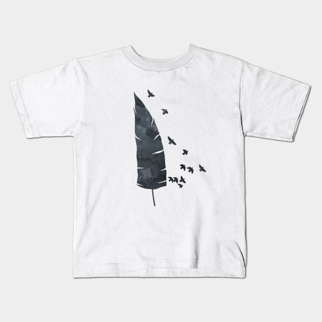 Black Feather And Birds Kids T-Shirt by TheJollyMarten